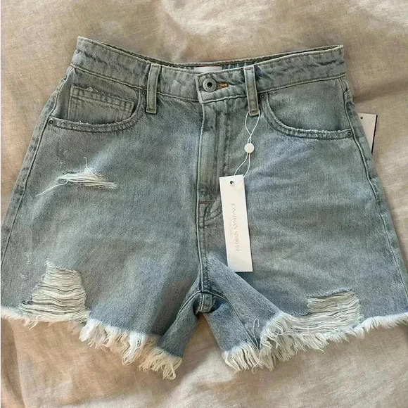JONATHAN SIMKHAI STANDARD Luca Denim Shorts Distressed Crete Size 24 NEW NWT! - Picture 7 of 10